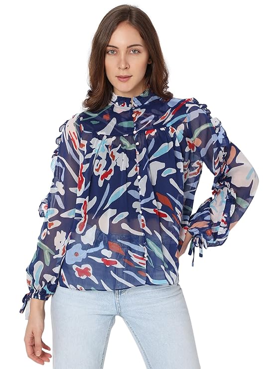 VERO MODA Printed Polyester Round Neck Women's Top